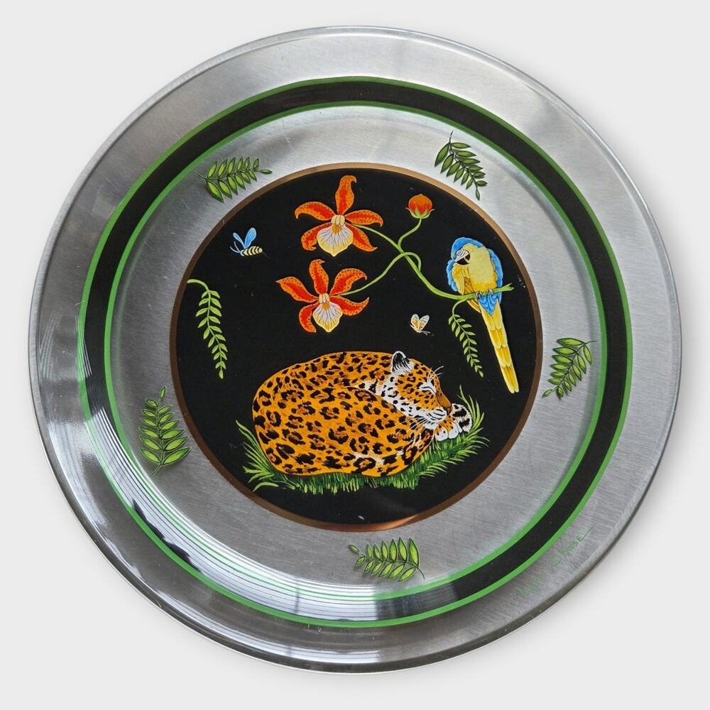 Lynn Chase Sleeping Jaguar Jungle Glass Plate Salad Dessert 8x8